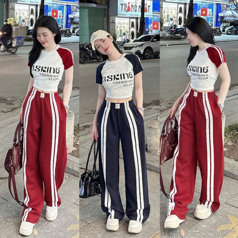 Дамски двукомплект: Тениска с реглан ръкав и панталони с висока талия и широки крачоли — Milk Silk плат; полиестер 80–90%; три четвърти реглан ръкав; градски стил; лято 2025