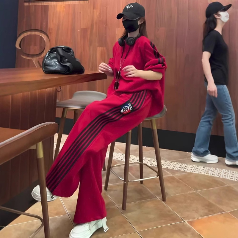 Set casual sport feminin din două piese, cu mâneci lungi și pantaloni, bumbac, iarna 2024