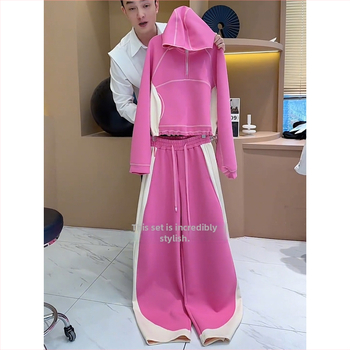 Costum casual din două piese: Hanorac cu glugă și pantaloni largi, Primăvara 2025, Chenille cu Spandex, mâneci lungi