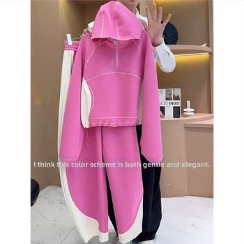 Costum casual din două piese: Hanorac cu glugă și pantaloni largi, Primăvara 2025, Chenille cu Spandex, mâneci lungi