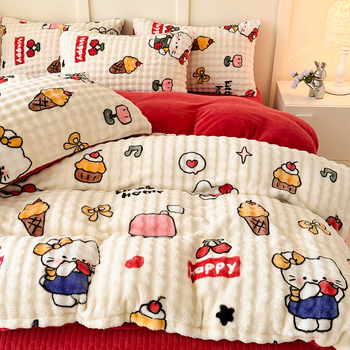 Set pat din velur de lapte, patru piese — căldură, prietenos cu pielea, 2000–2500 g, pentru toate anotimpurile