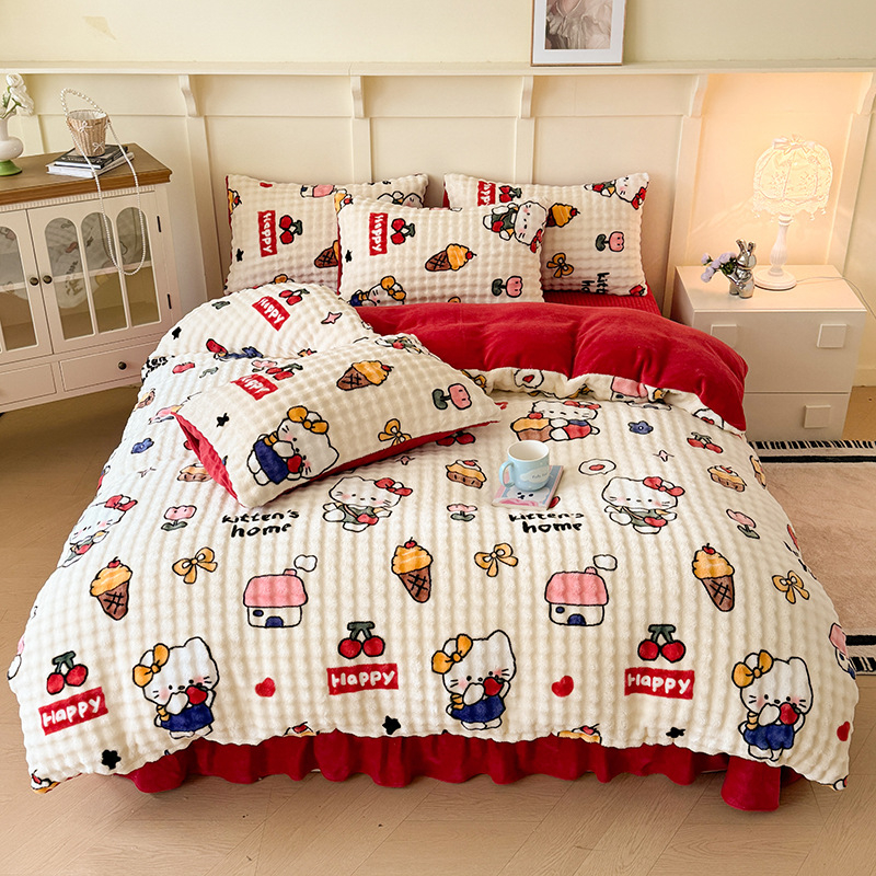 Set pat din velur de lapte, patru piese — căldură, prietenos cu pielea, 2000–2500 g, pentru toate anotimpurile