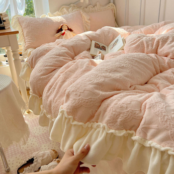 Set de patru piese lenjerie de pat - poliester, imprimare prin transfer termic, țesătură gravată, stil de pat cu temă nunții chinezești