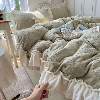 Set de patru piese lenjerie de pat - poliester, imprimare prin transfer termic, țesătură gravată, stil de pat cu temă nunții chinezești