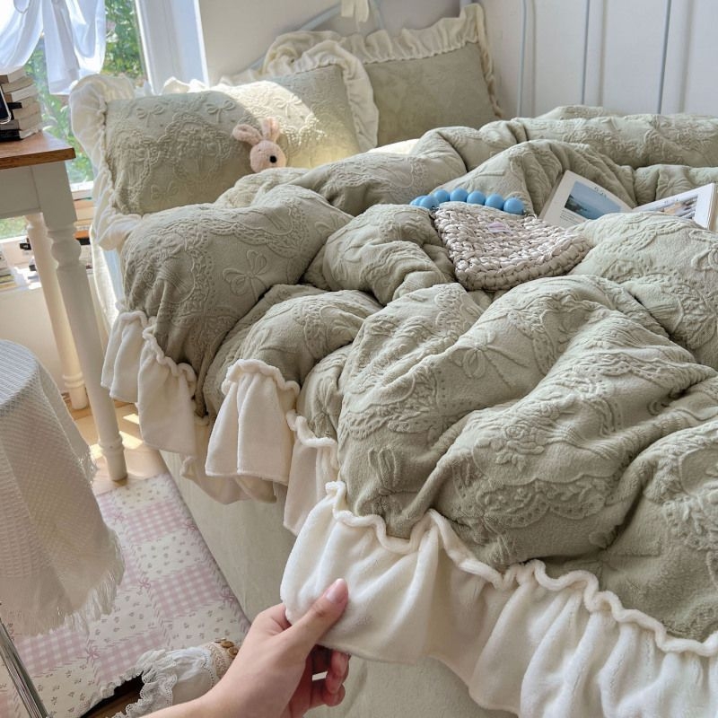 Set de patru piese lenjerie de pat - poliester, imprimare prin transfer termic, țesătură gravată, stil de pat cu temă nunții chinezești