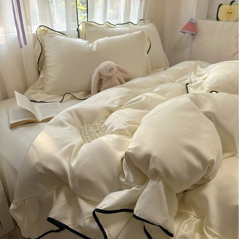 Set lenjerie de pat Tencel (patru piese) - țesătură simplă, imprimare prin transfer termic, stil simplu