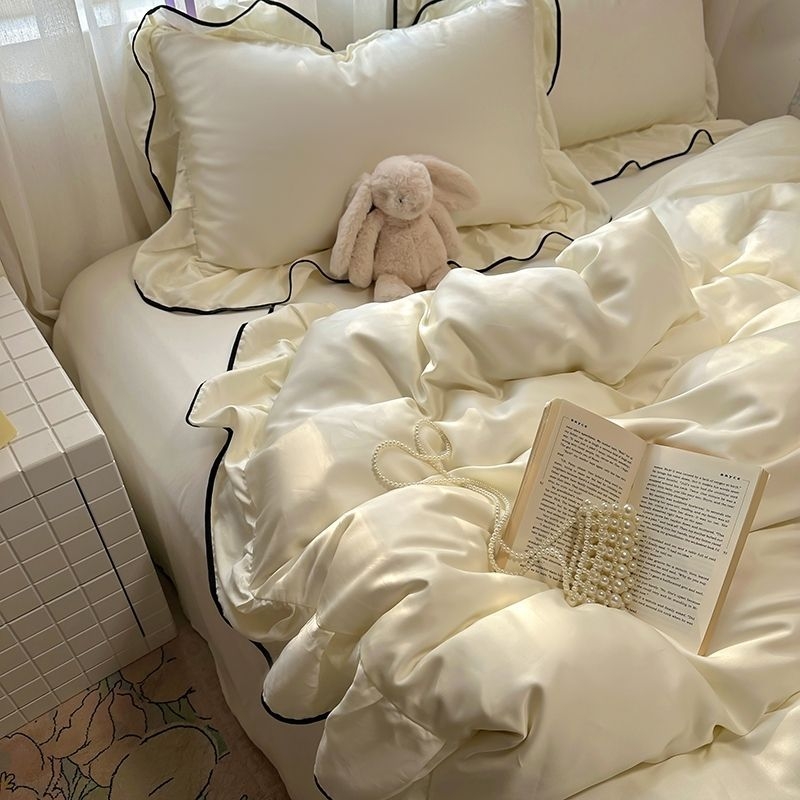 Set lenjerie de pat Tencel (patru piese) - țesătură simplă, imprimare prin transfer termic, stil simplu