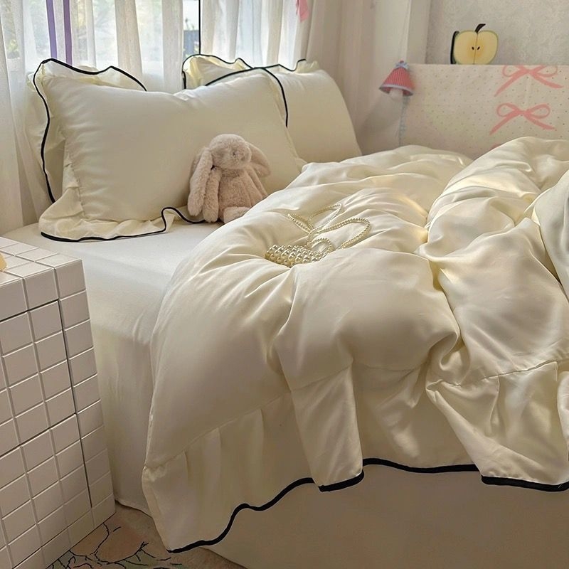 Set lenjerie de pat Tencel (patru piese) - țesătură simplă, imprimare prin transfer termic, stil simplu