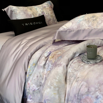 Set de patru piese din bumbac cu fibre lungi, imprimat, satin din bumbac, vopsire reactiva, 120s, 2500–3000 g