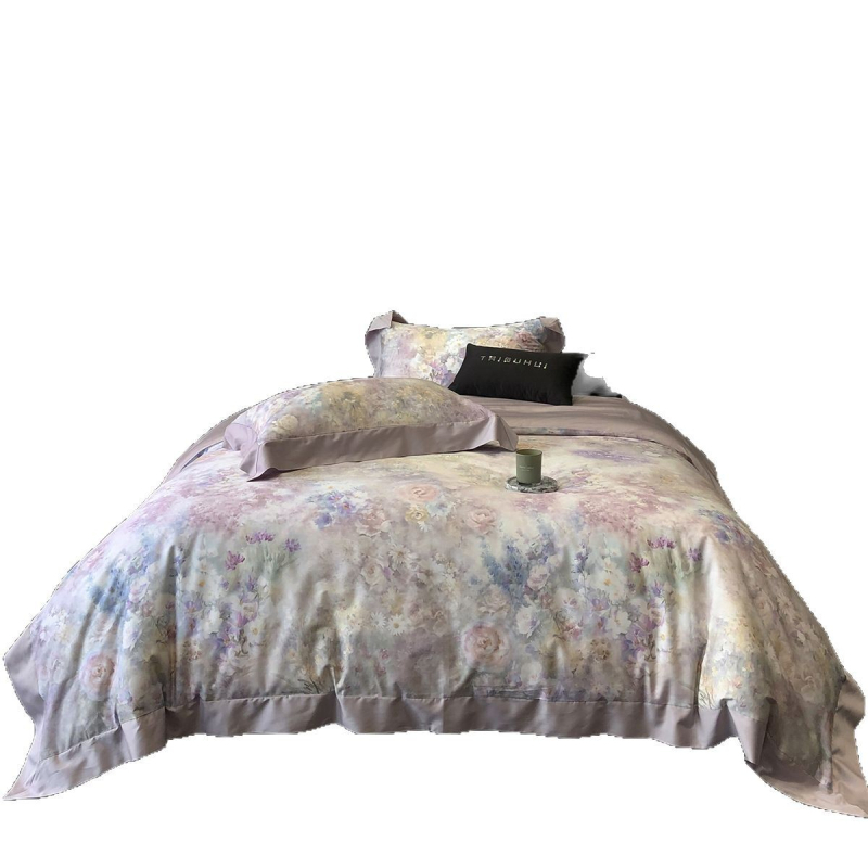 Set de patru piese din bumbac cu fibre lungi, imprimat, satin din bumbac, vopsire reactiva, 120s, 2500–3000 g