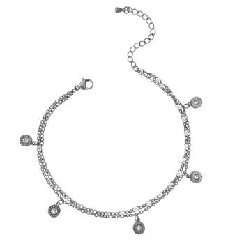 Brățară de gleznă cu diamant încrustat, dublu strat, design geometric, pietre artificiale placate cu aur