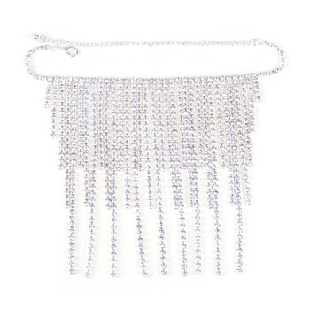 Brățară de gleznă cu ciucuri din strasuri, încrustată geometric din aliaj, stil feminin (Material: aliaj; Incrustare: pietre artificiale; Formă: geometrică; Stil: feminin; Tip: Brățară gleznă)