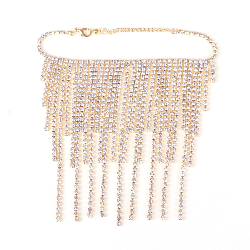 Brățară de gleznă cu ciucuri din strasuri, încrustată geometric din aliaj, stil feminin (Material: aliaj; Incrustare: pietre artificiale; Formă: geometrică; Stil: feminin; Tip: Brățară gleznă)