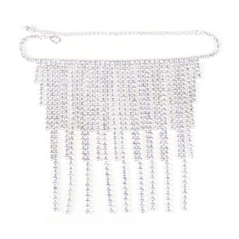 Brățară de gleznă cu ciucuri din strasuri, încrustată geometric din aliaj, stil feminin (Material: aliaj; Incrustare: pietre artificiale; Formă: geometrică; Stil: feminin; Tip: Brățară gleznă)