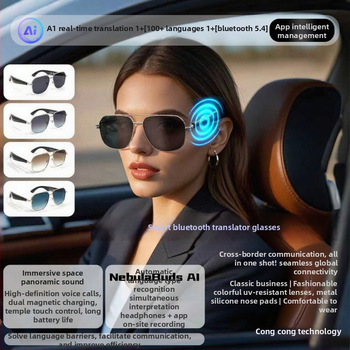 Gy100 Ochelari inteligenți Bluetooth cu AI traducere — traducere în mai multe limbi, muzică și apeluri, baterie de 110 mAh, greutate 39 g, purtare pe cap cu control tactil, fără cameră