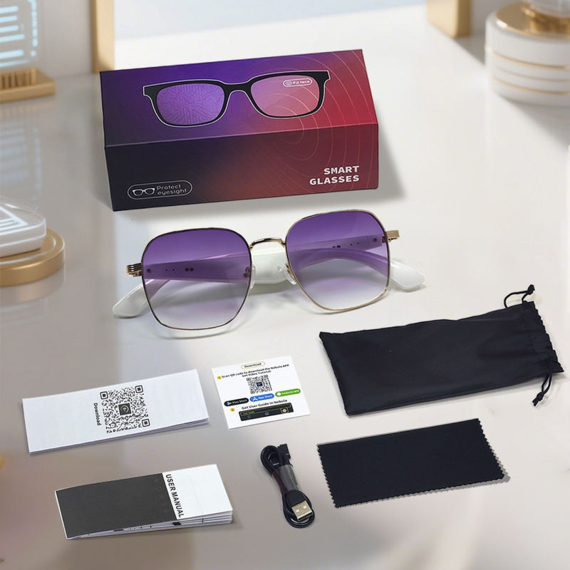 Gy100 Ochelari inteligenți Bluetooth cu AI traducere — traducere în mai multe limbi, muzică și apeluri, baterie de 110 mAh, greutate 39 g, purtare pe cap cu control tactil, fără cameră