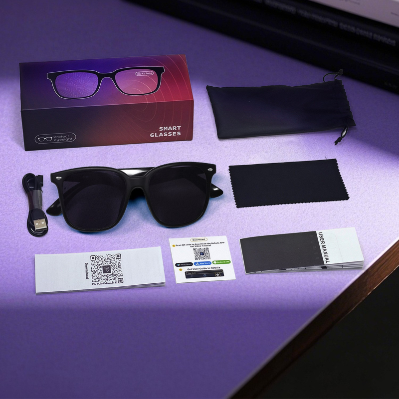 Gy100 Ochelari inteligenți Bluetooth cu AI traducere — traducere în mai multe limbi, muzică și apeluri, baterie de 110 mAh, greutate 39 g, purtare pe cap cu control tactil, fără cameră