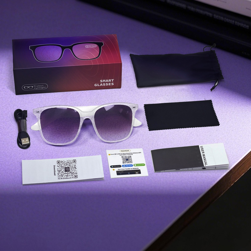 Gy100 Ochelari inteligenți Bluetooth cu AI traducere — traducere în mai multe limbi, muzică și apeluri, baterie de 110 mAh, greutate 39 g, purtare pe cap cu control tactil, fără cameră