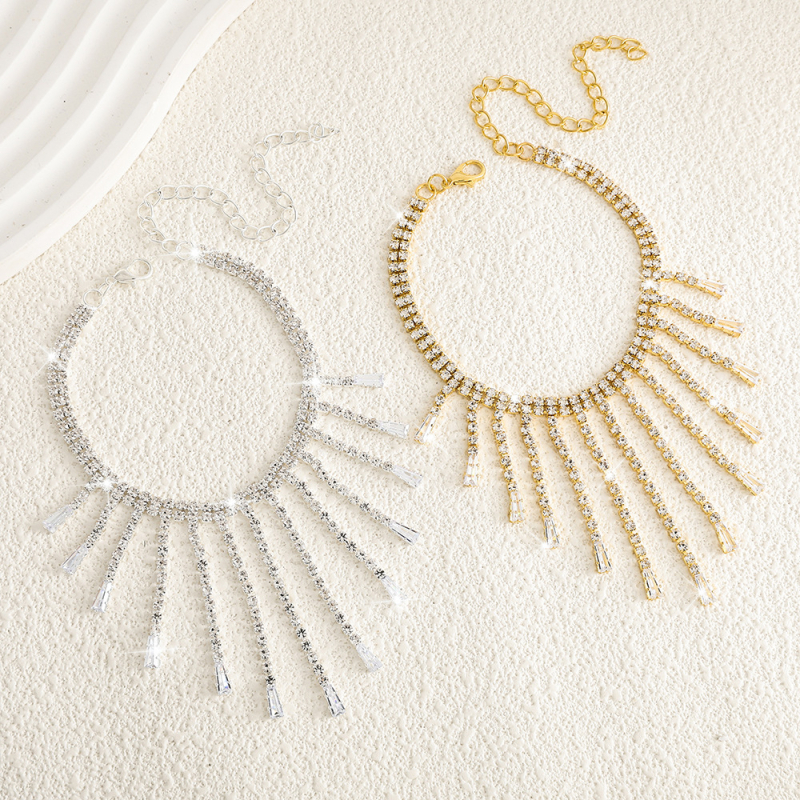 Brățară de gleznă cu ciucuri lungi și cristale strălucitoare | Material: sticlă/lapis lazuli | Încrustare din aliaj cu pietre artificiale | Design geometric | Femei