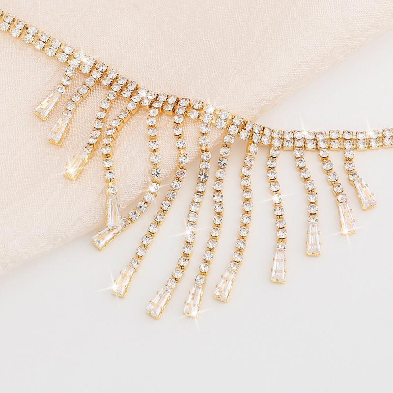 Brățară de gleznă cu ciucuri lungi și cristale strălucitoare | Material: sticlă/lapis lazuli | Încrustare din aliaj cu pietre artificiale | Design geometric | Femei