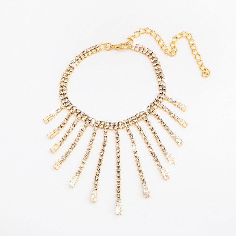 Brățară de gleznă cu ciucuri lungi și cristale strălucitoare | Material: sticlă/lapis lazuli | Încrustare din aliaj cu pietre artificiale | Design geometric | Femei