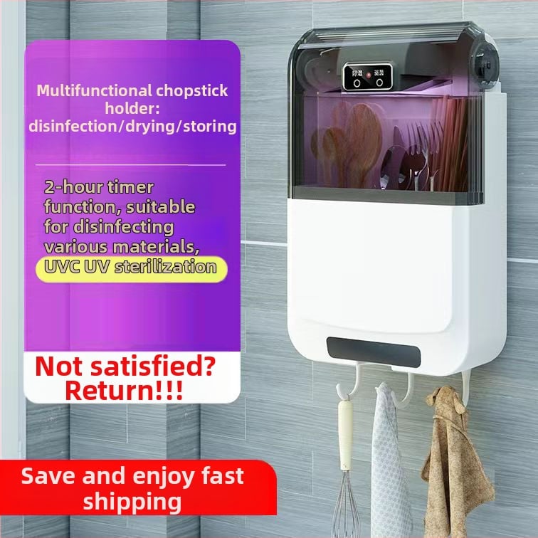 Sterilizator inteligent multifuncțional pentru bețișoare, cutie de depozitare montată pe perete (material PP, sterilizare, rezistent la mucegai)