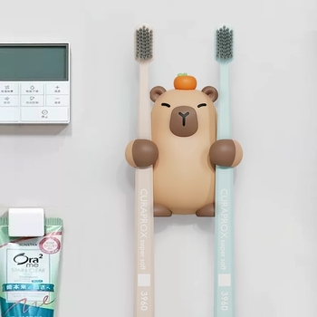 Suport pentru periuțe de dinți, montat pe perete, din plastic, cu ventuză, design desen animat