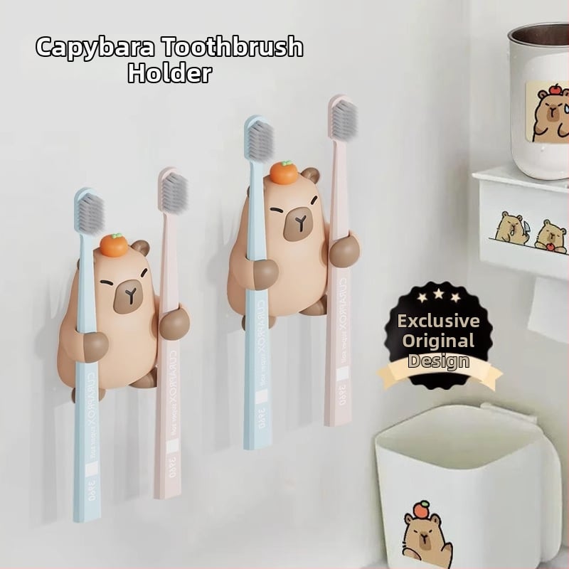 Suport pentru periuțe de dinți, montat pe perete, din plastic, cu ventuză, design desen animat