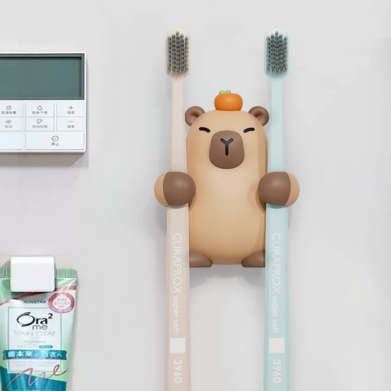 Suport pentru periuțe de dinți, montat pe perete, din plastic, cu ventuză, design desen animat