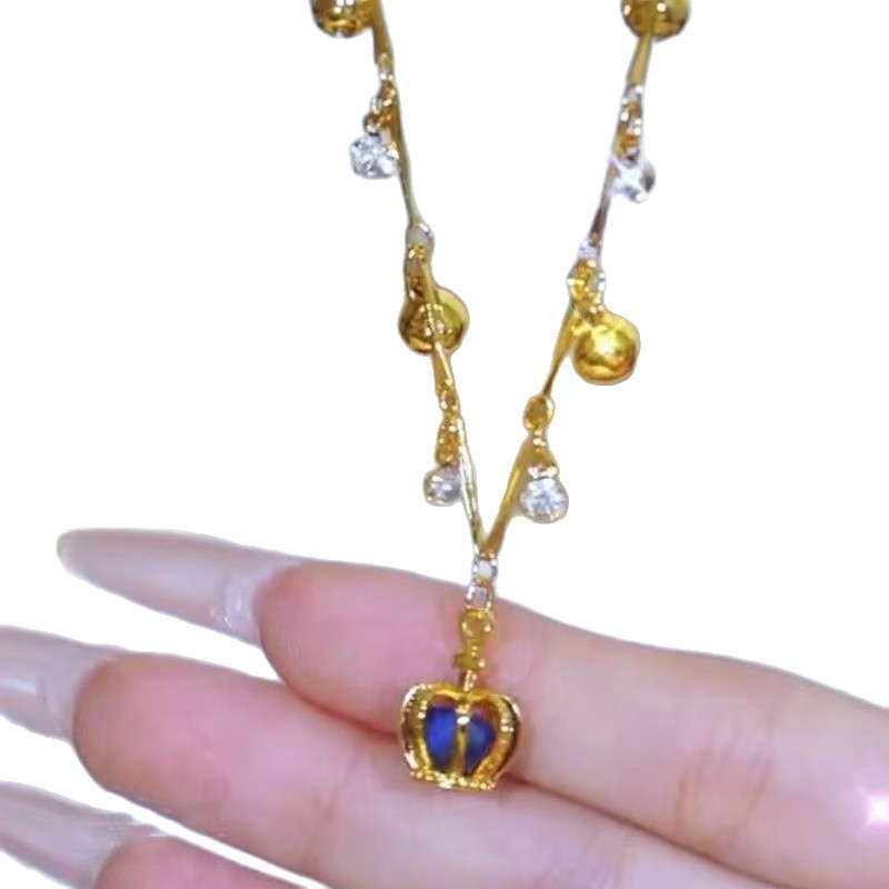 Brățară de gleznă cu pandantiv coroană și clopot – unisex, din cupru, încrustată cu pietre artificiale