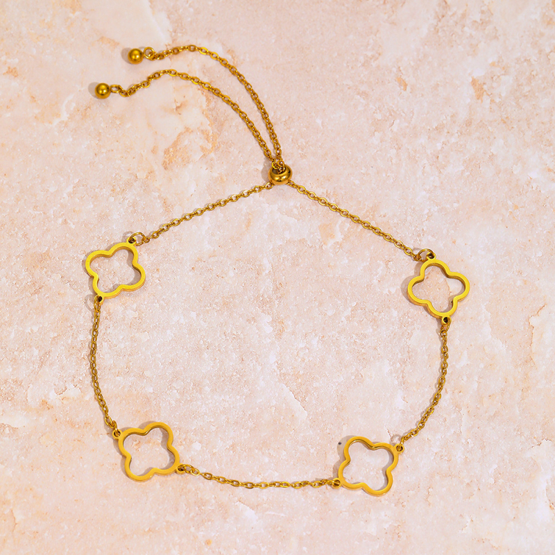 Brățară de gleznă din oțel inoxidabil, design simplu, unisex, cu trifoi cu patru foi decupat, cod F1609