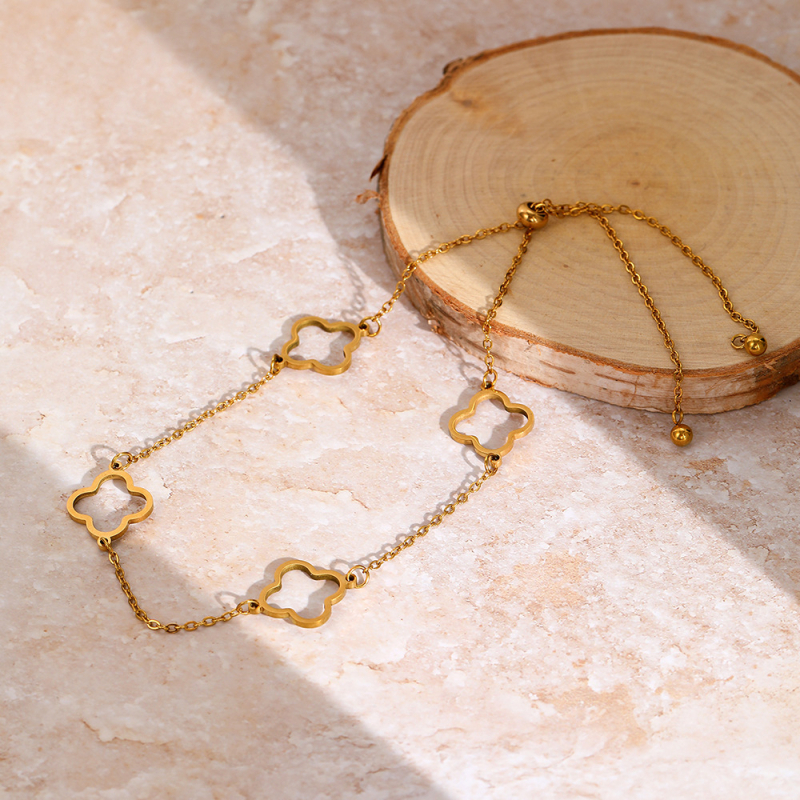 Brățară de gleznă din oțel inoxidabil, design simplu, unisex, cu trifoi cu patru foi decupat, cod F1609