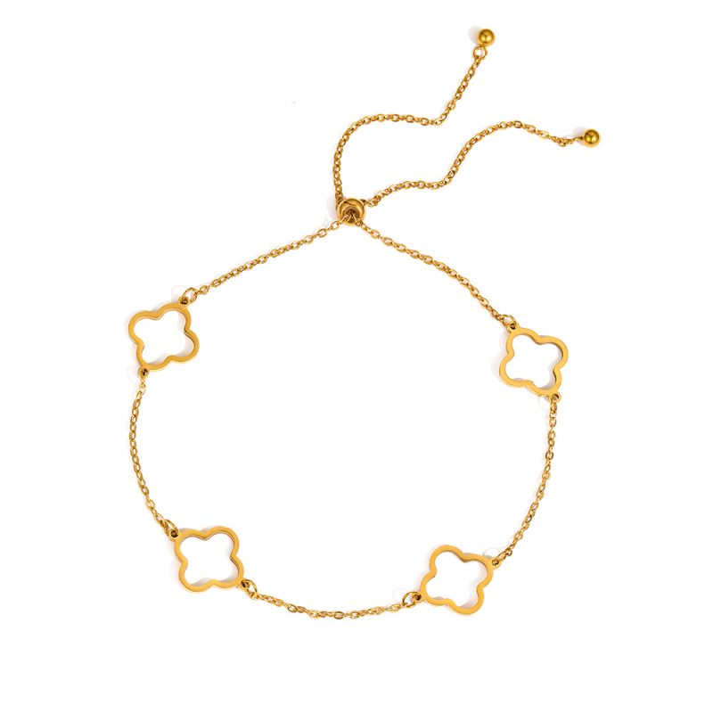 Brățară de gleznă din oțel inoxidabil, design simplu, unisex, cu trifoi cu patru foi decupat, cod F1609