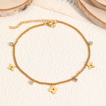 Lanț de gleznă din oțel inoxidabil – design cu patru foi de trifoi, stil geometric feminin, accesoriu versatil, model F367