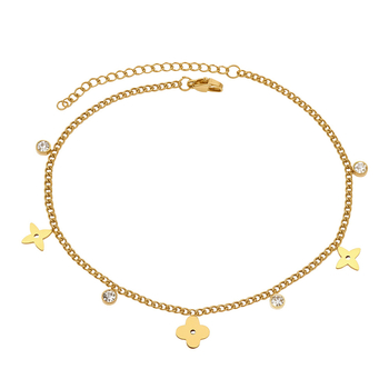 Lanț de gleznă din oțel inoxidabil – design cu patru foi de trifoi, stil geometric feminin, accesoriu versatil, model F367