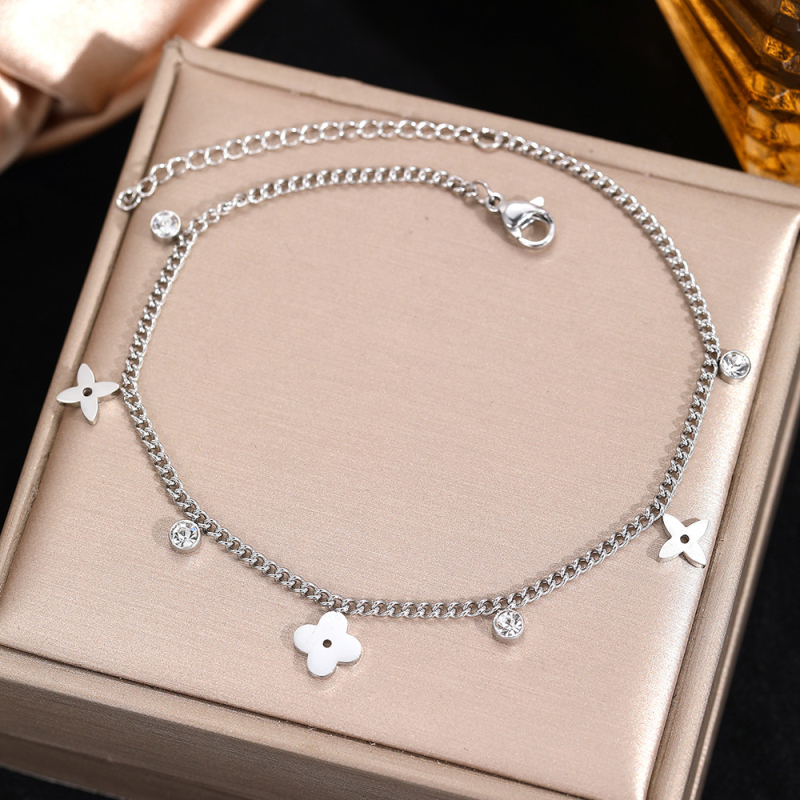 Lanț de gleznă din oțel inoxidabil – design cu patru foi de trifoi, stil geometric feminin, accesoriu versatil, model F367