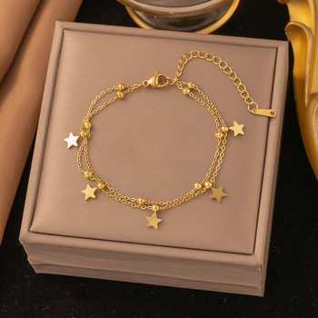 Brățară de gleznă din oțel inoxidabil, inimă și stea, dublu strat, stil la modă