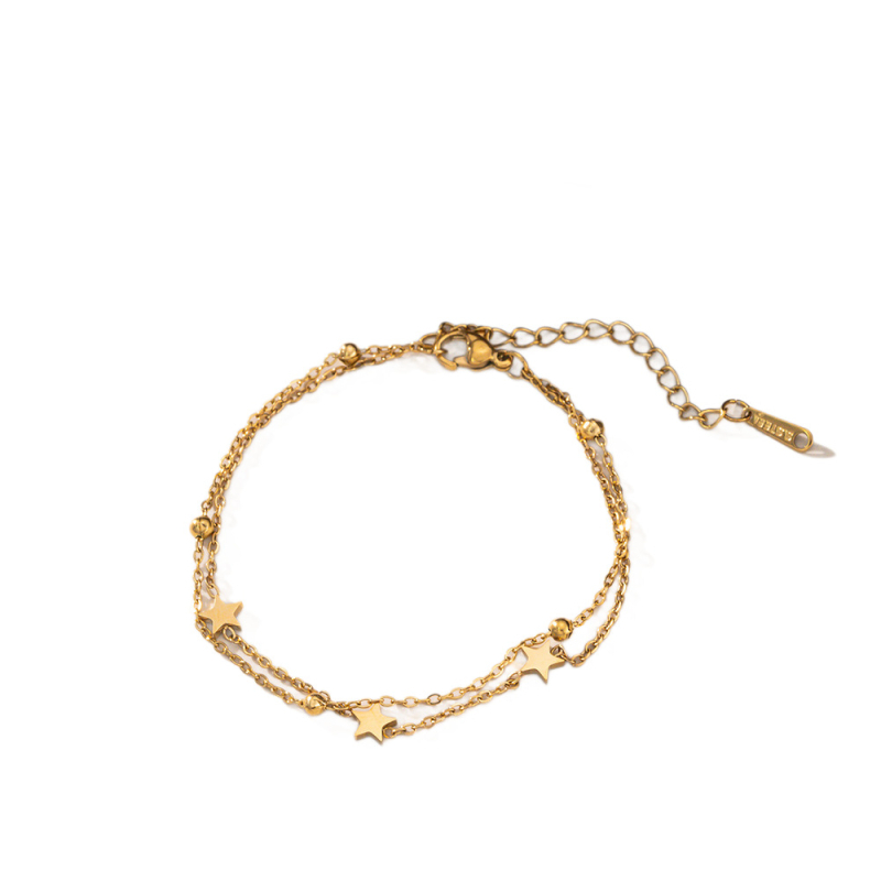 Brățară de gleznă din oțel inoxidabil, inimă și stea, dublu strat, stil la modă