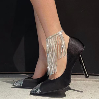 Lanț de gleznă cu ciucuri și cristale Water Drill, design feminin, stil Europa-America