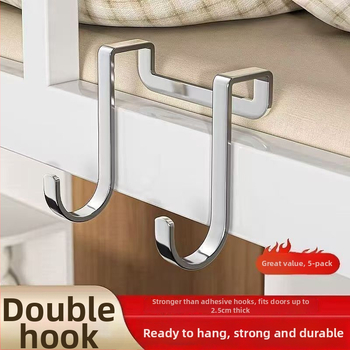 Set de 5 cârlige din oțel inoxidabil, în formă S dublă, fără găuri, încărcare 3 kg, pentru ușă sau spatele dulapului