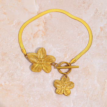 Brățară de gleznă din oțel inoxidabil, stil elegant, formă de floare, model F2463