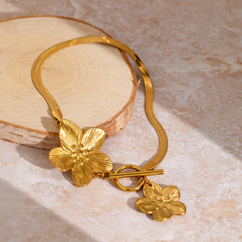 Brățară de gleznă din oțel inoxidabil, stil elegant, formă de floare, model F2463