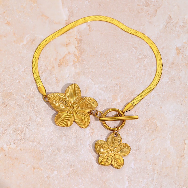 Brățară de gleznă din oțel inoxidabil, stil elegant, formă de floare, model F2463