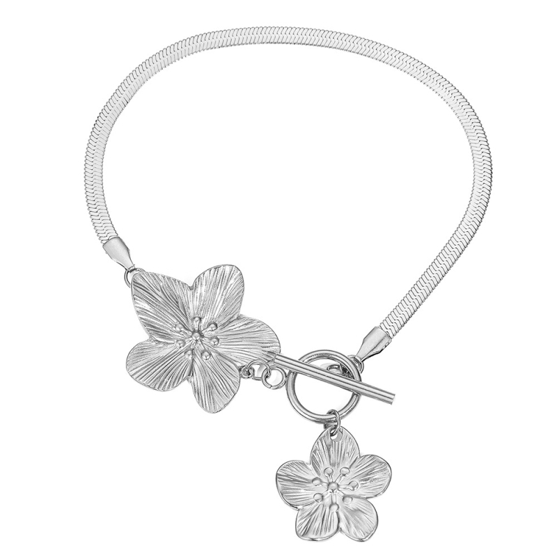 Brățară de gleznă din oțel inoxidabil, stil elegant, formă de floare, model F2463