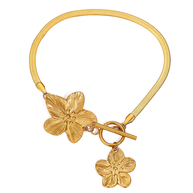 Brățară de gleznă din oțel inoxidabil, stil elegant, formă de floare, model F2463