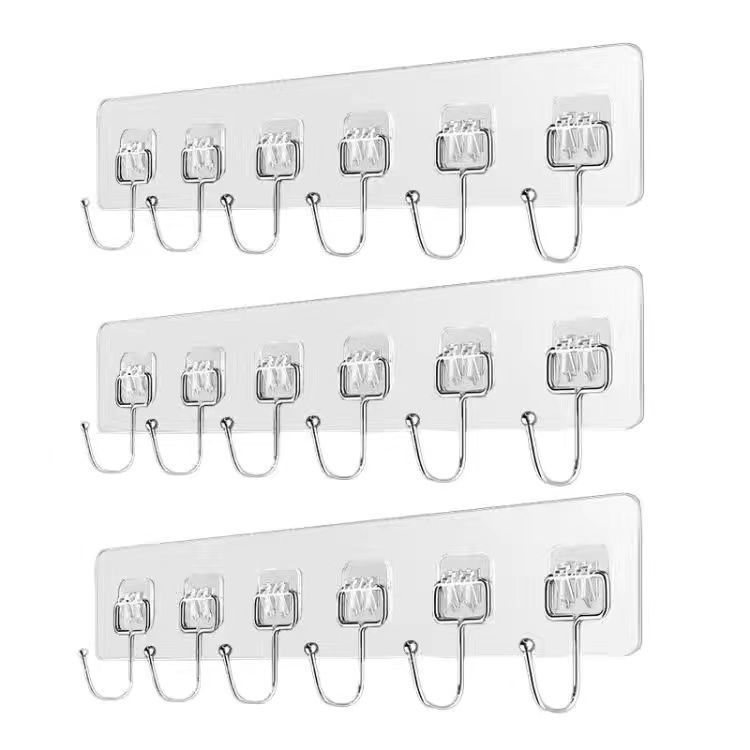 Cuier adeziv din oțel inoxidabil, cu șase rânduri, pentru bucătărie, fără găuri, susține peste 30 kg