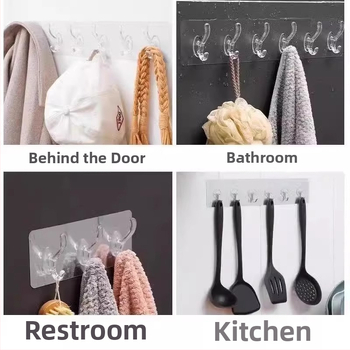 Cârlige adezive fără găuri pentru ușă, cu 3+ rânduri, din plastic, încărcare până la 1 kg