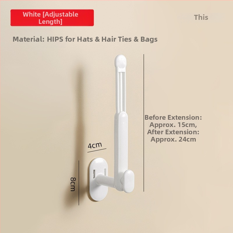 Cârlig extensibil în formă de L pentru depozitare, montaj pe perete fără găuri, din plastic, încărcătură maximă 2 kg, design modern minimalist