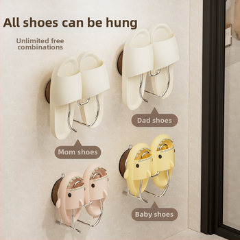 Raft din oțel inoxidabil pentru papuci de baie, cu ventuze, montaj pe perete fără găuri, 1 nivel de depozitare