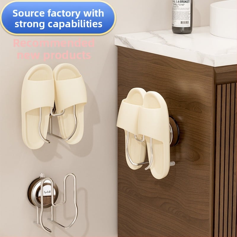 Raft din oțel inoxidabil pentru papuci de baie, cu ventuze, montaj pe perete fără găuri, 1 nivel de depozitare